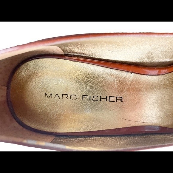Marc Fisher Platform Peep Toe Heel Brown Patent Leather Dress Shoe Size 6.5 - Picture 7 of 13